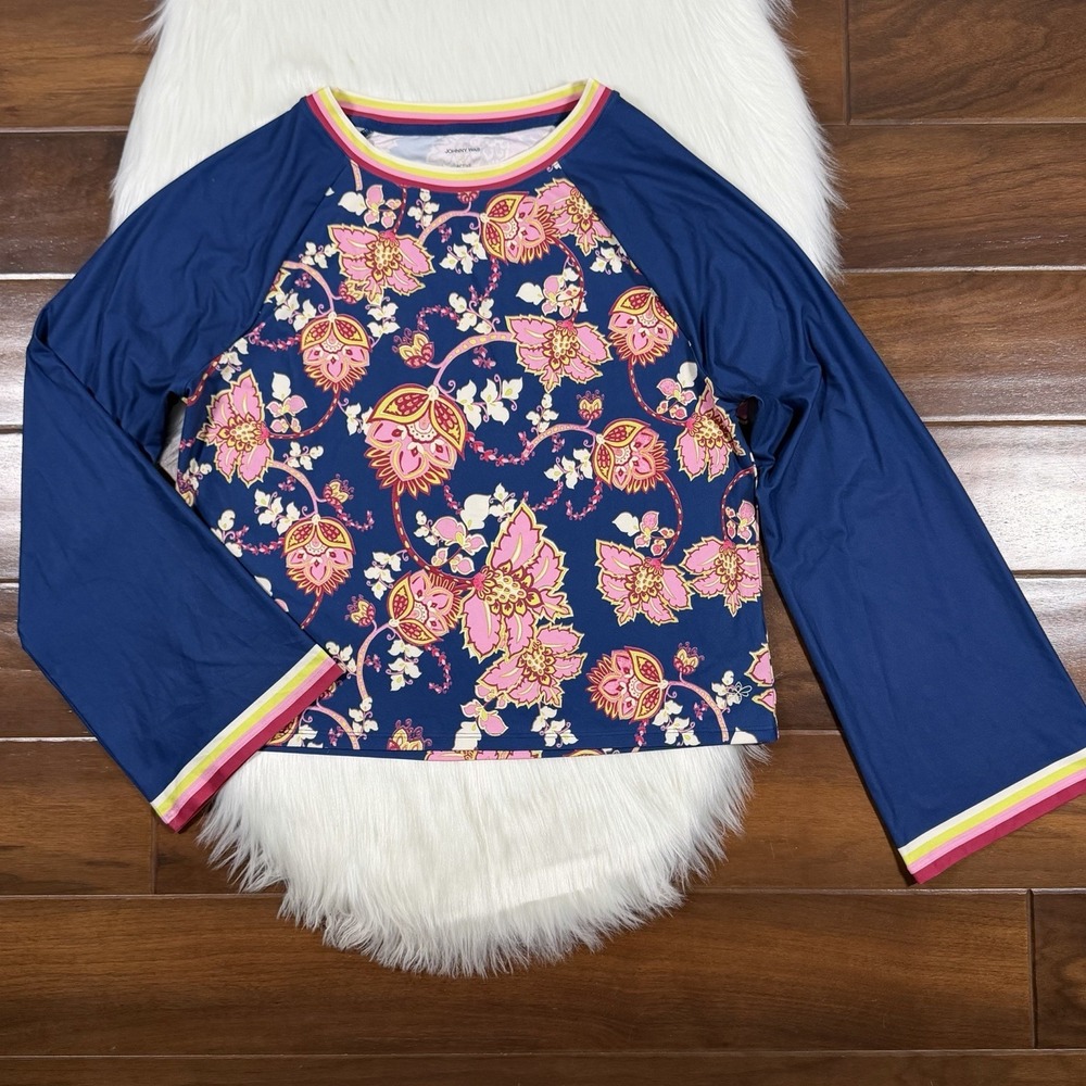 Johnny Was Bee Active Women's Size‎ Medium Blue Kimono Sleeve Swing Tee T Shirt